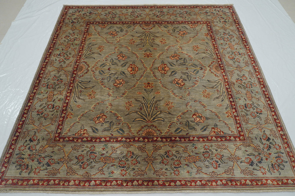 7x7 Warm Gray Square Afghan Hand knotted Wool Square Rug - Yildiz Rugs