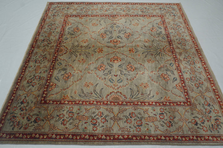 7x7 Warm Gray Square Afghan Hand knotted Wool Square Rug - Yildiz Rugs