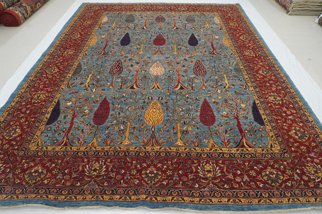 9x12 Blue Tree of Life Afghan Hand knotted Tribal Rug - Yildiz Rugs