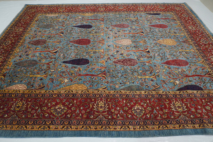 9x12 Blue Tree of Life Afghan Hand knotted Tribal Rug - Yildiz Rugs