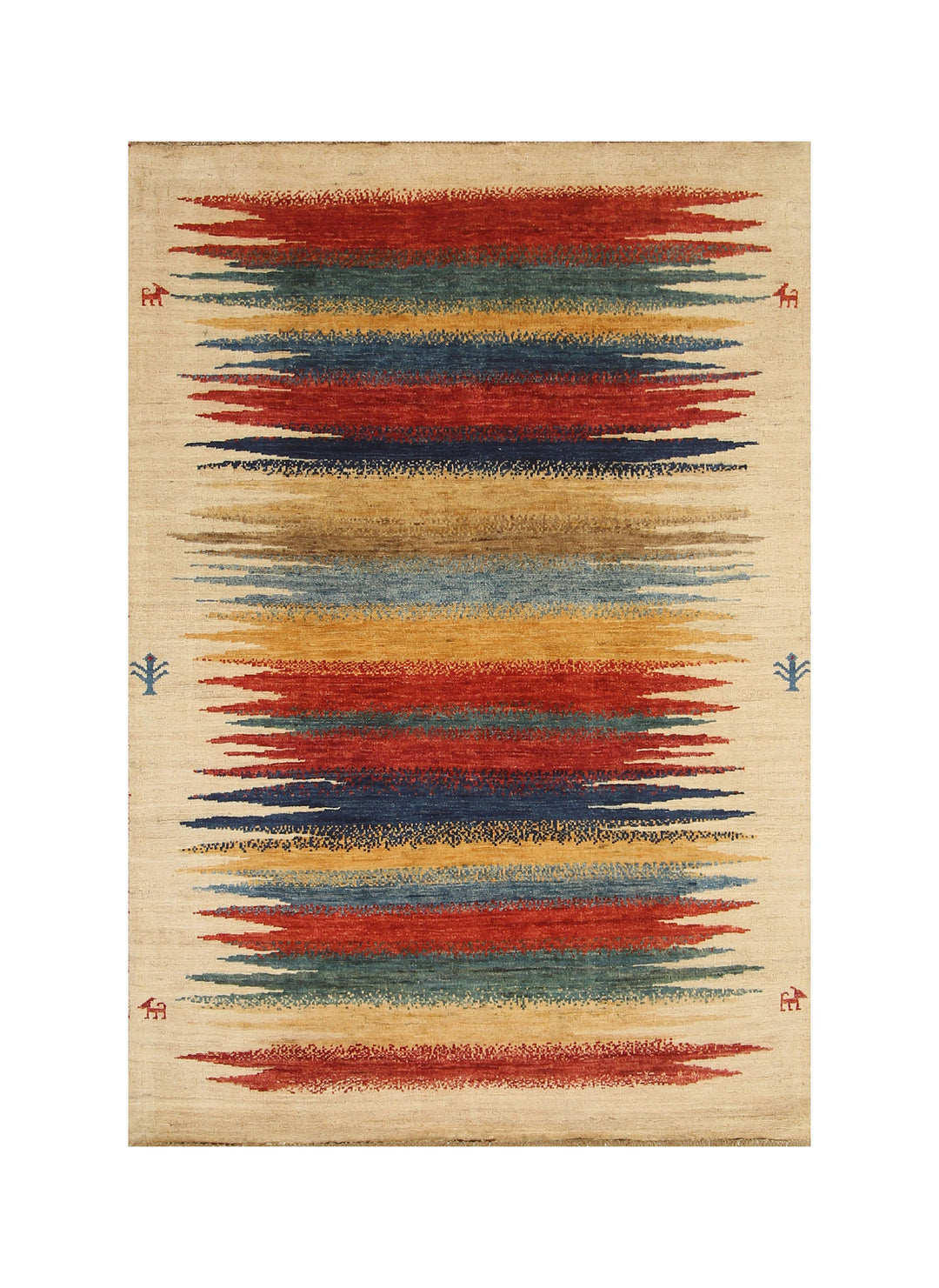 3x5 Abstract Gabbeh Beige Afghan Hand knotted Rug - Yildiz Rugs