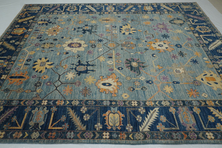 9x12 Muted Blue Oushak Hand knotted Plush Wool Turkish Rug - Yildiz Rugs