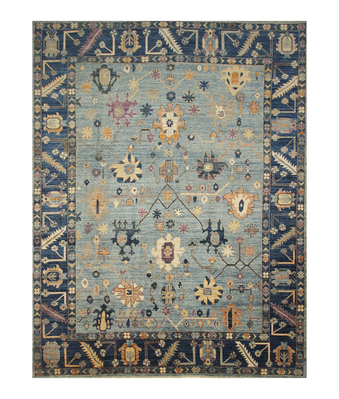 9x12 Muted Blue Oushak Hand knotted Plush Wool Turkish Rug - Yildiz Rugs