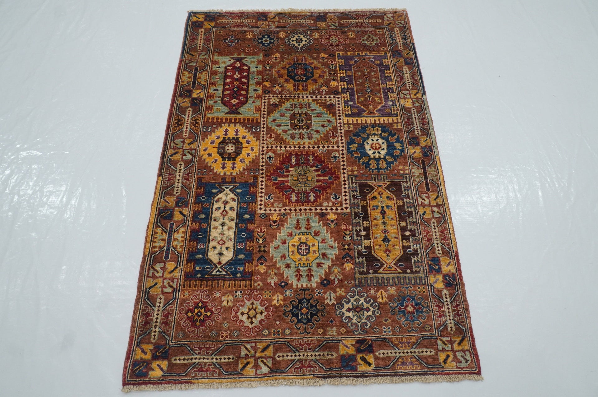 3x5 Brown Baluch Tribal Afghan Hand knotted wool Boho Rug - Yildiz Rugs