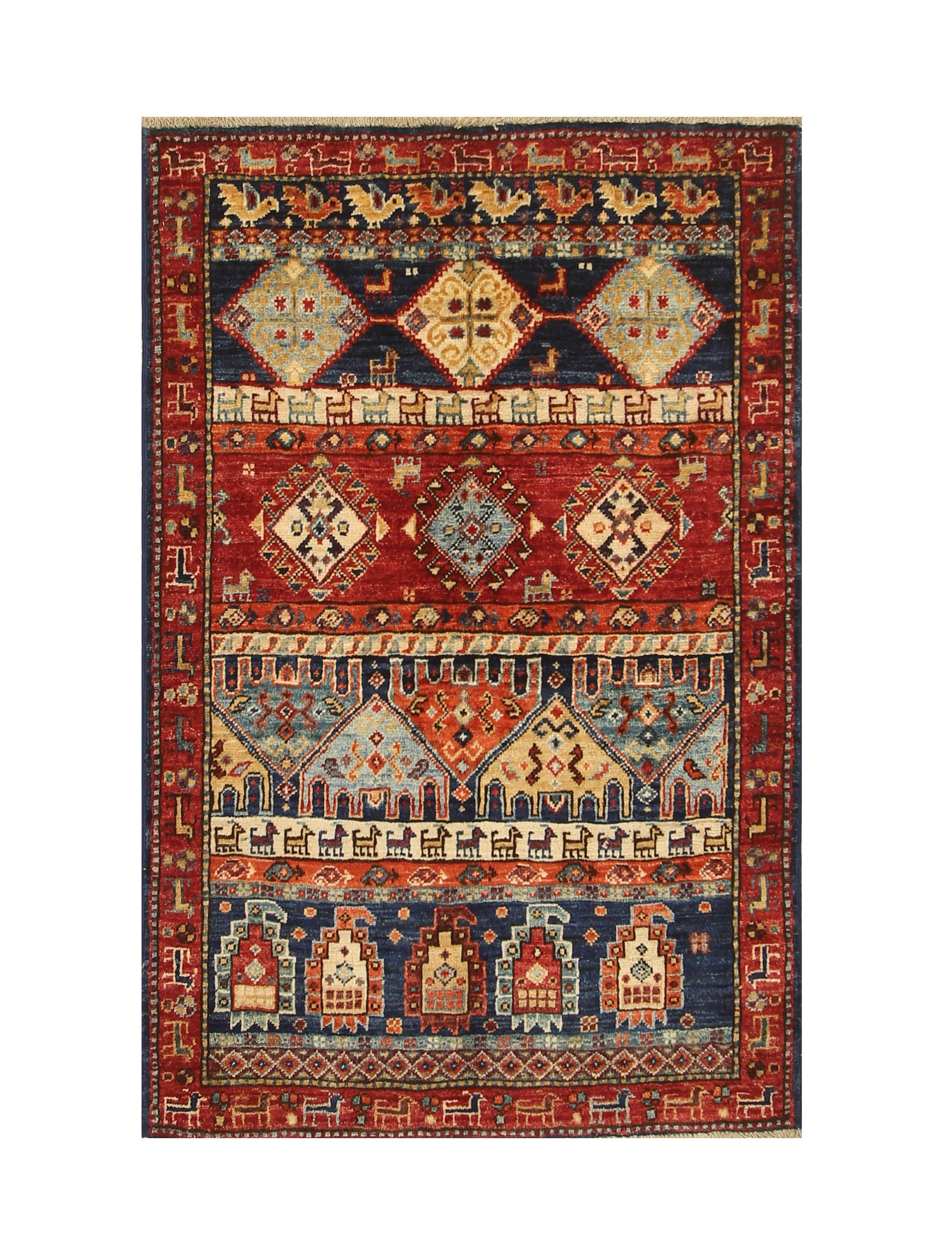 3x4 Gabbeh Navy Blue Nomadic Tribal Afghan Hand knotted Rug - Yildiz Rugs