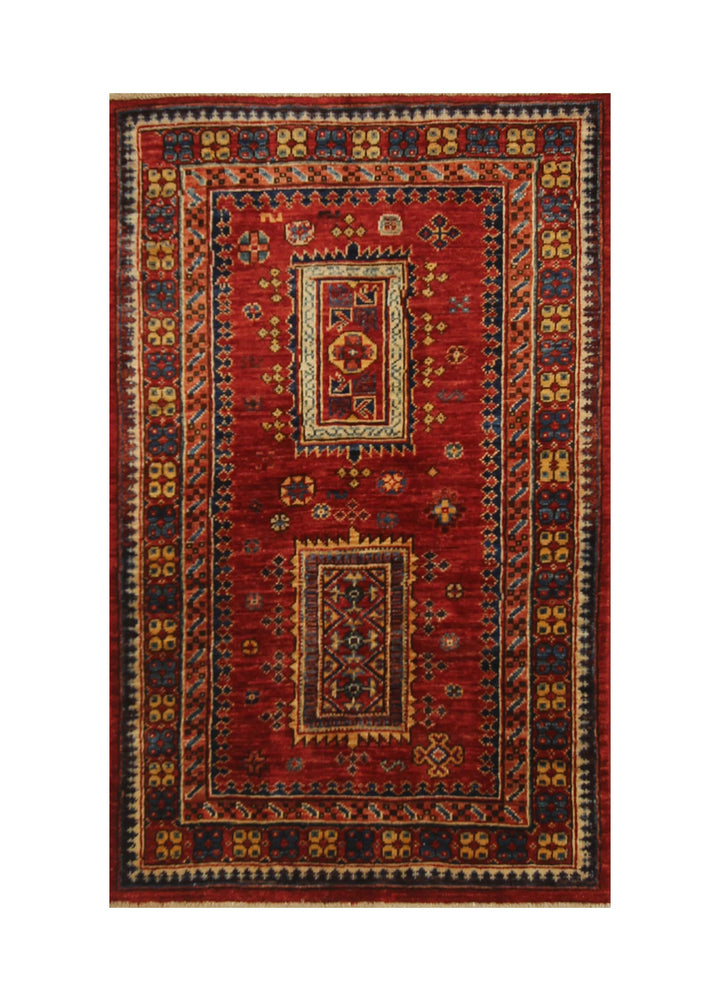 3x4 Tribal Baluch Red Afghan Hand knotted Area Rug - Yildiz Rugs