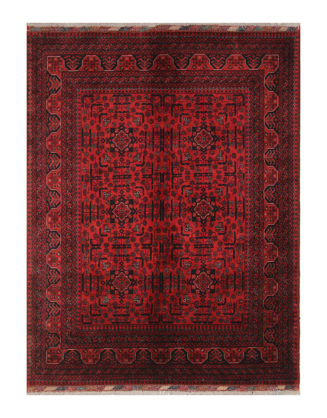 5x7 Deep Red Qunduz Afghan hand knotted Tribal Rug - Yildiz Rugs