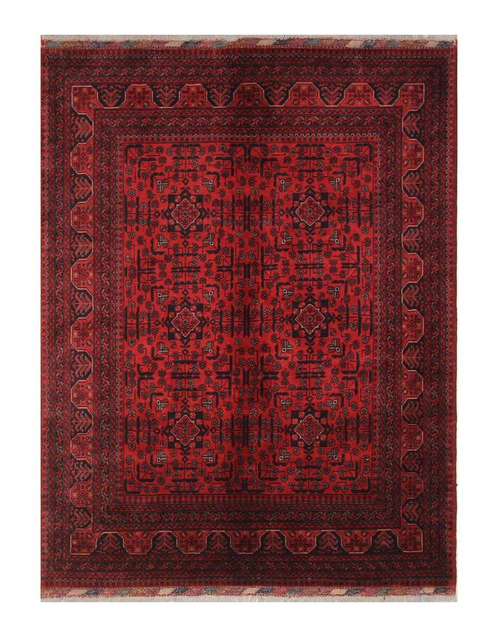 5x7 Deep Red Qunduz Afghan hand knotted Tribal Rug - Yildiz Rugs