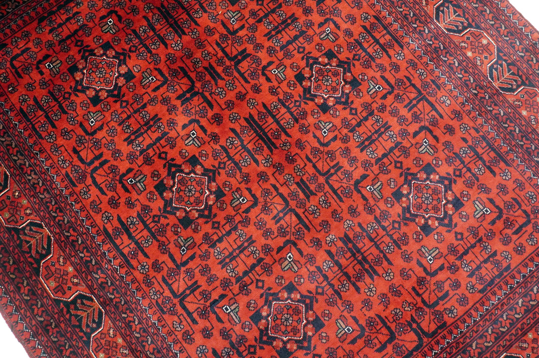 5x7 Deep Red Qunduz Afghan hand knotted Tribal Rug - Yildiz Rugs