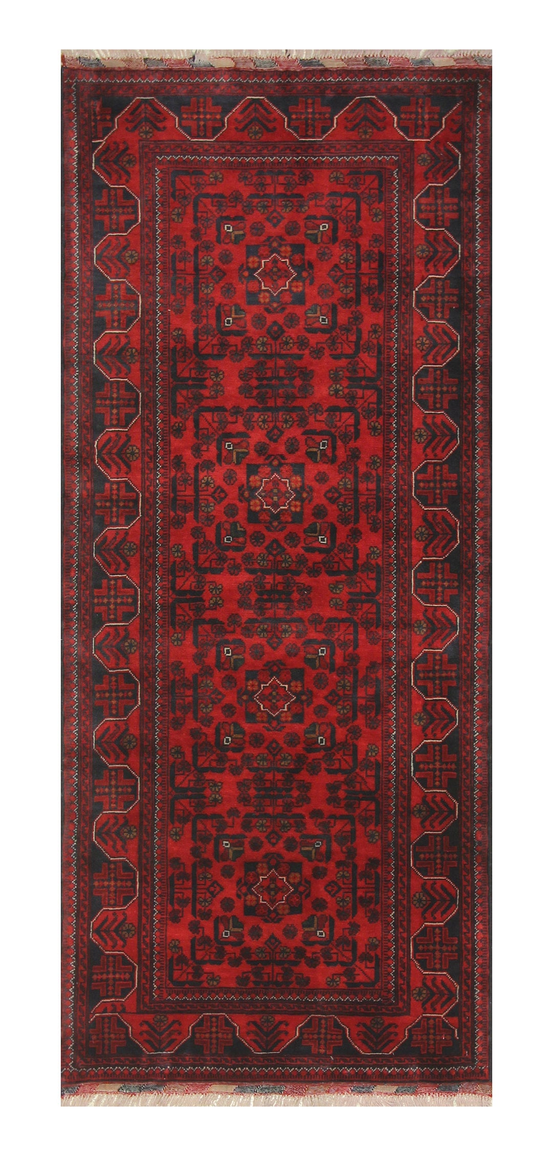 7 ft Deep Red Khal Mohammadi Afghan Hand knotted Tribal Runner Rug - Yildiz Rugs