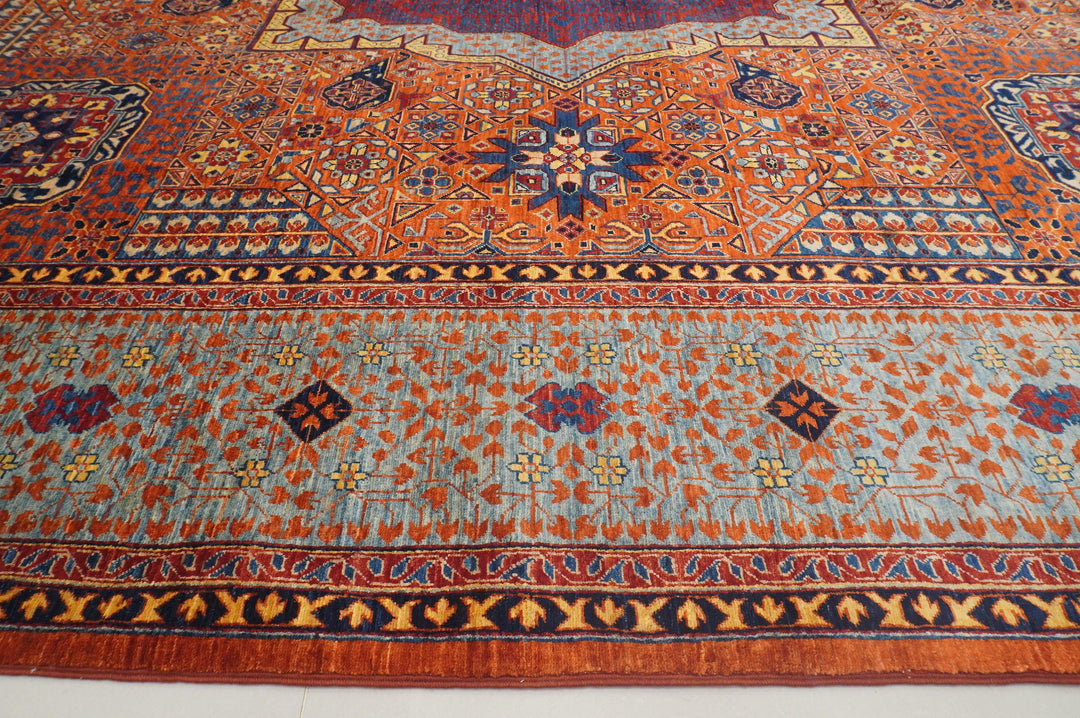 10x14 Rusty Orange Mamluk Turkish Hand knotted Geometric Rug - Yildiz Rugs