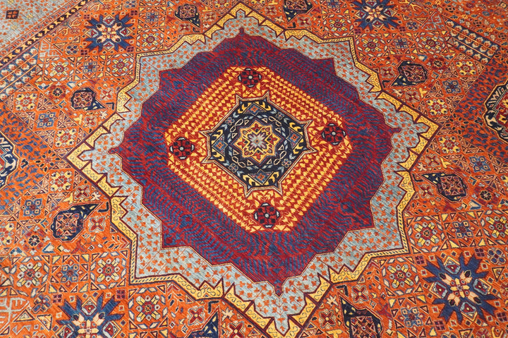 10x14 Rusty Orange Mamluk Turkish Hand knotted Geometric Rug - Yildiz Rugs