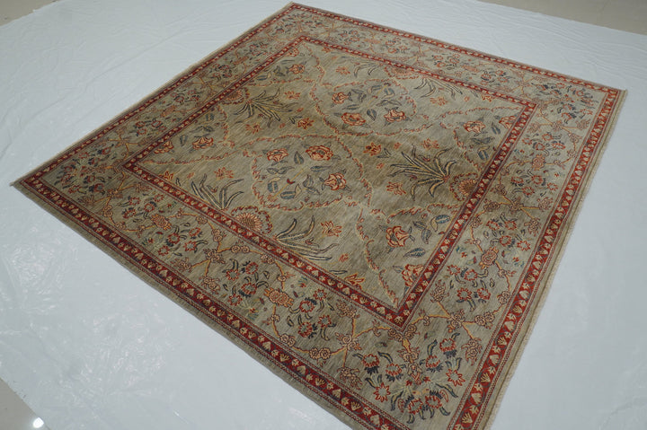 7x7 Warm Gray Square Afghan Hand knotted Wool Square Rug - Yildiz Rugs