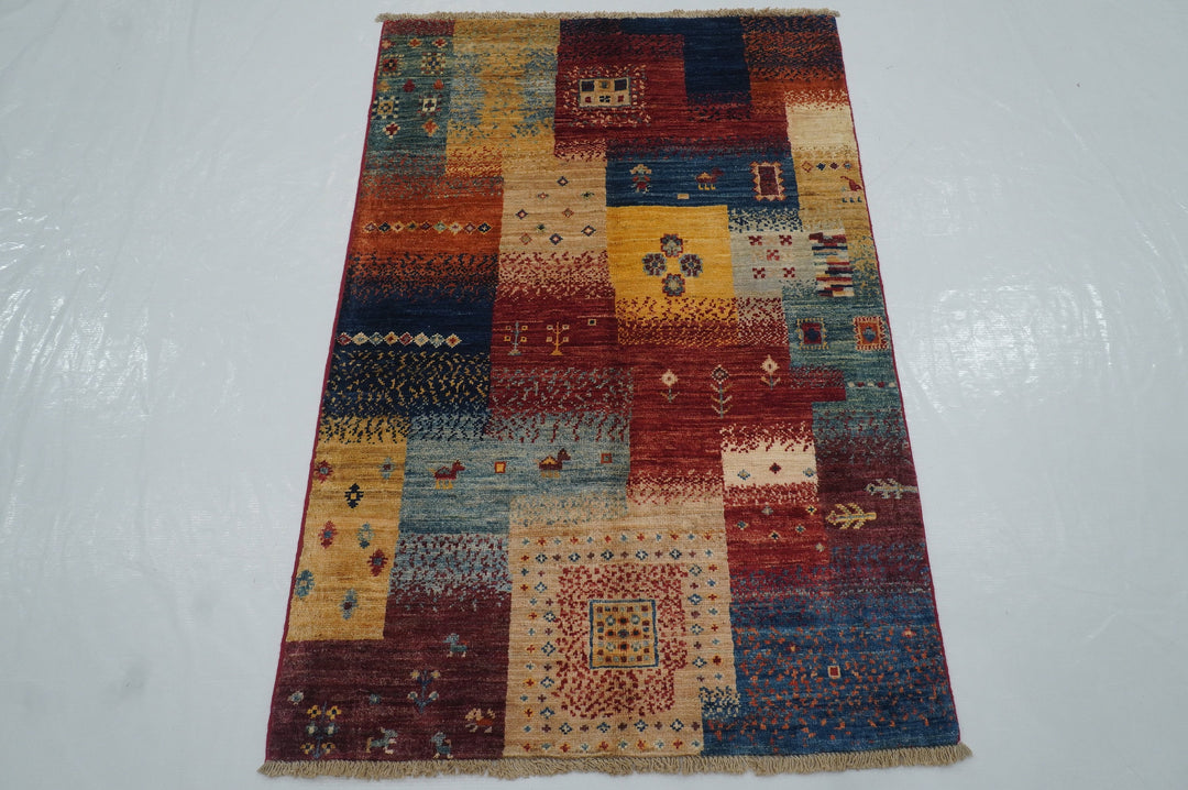 3x4 Nomadic Gabbeh Multicolor Tribal Afghan Hand knotted Small Rug - Yildiz Rugs