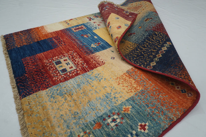 3x4 Nomadic Gabbeh Multicolor Tribal Afghan Hand knotted Small Rug - Yildiz Rugs