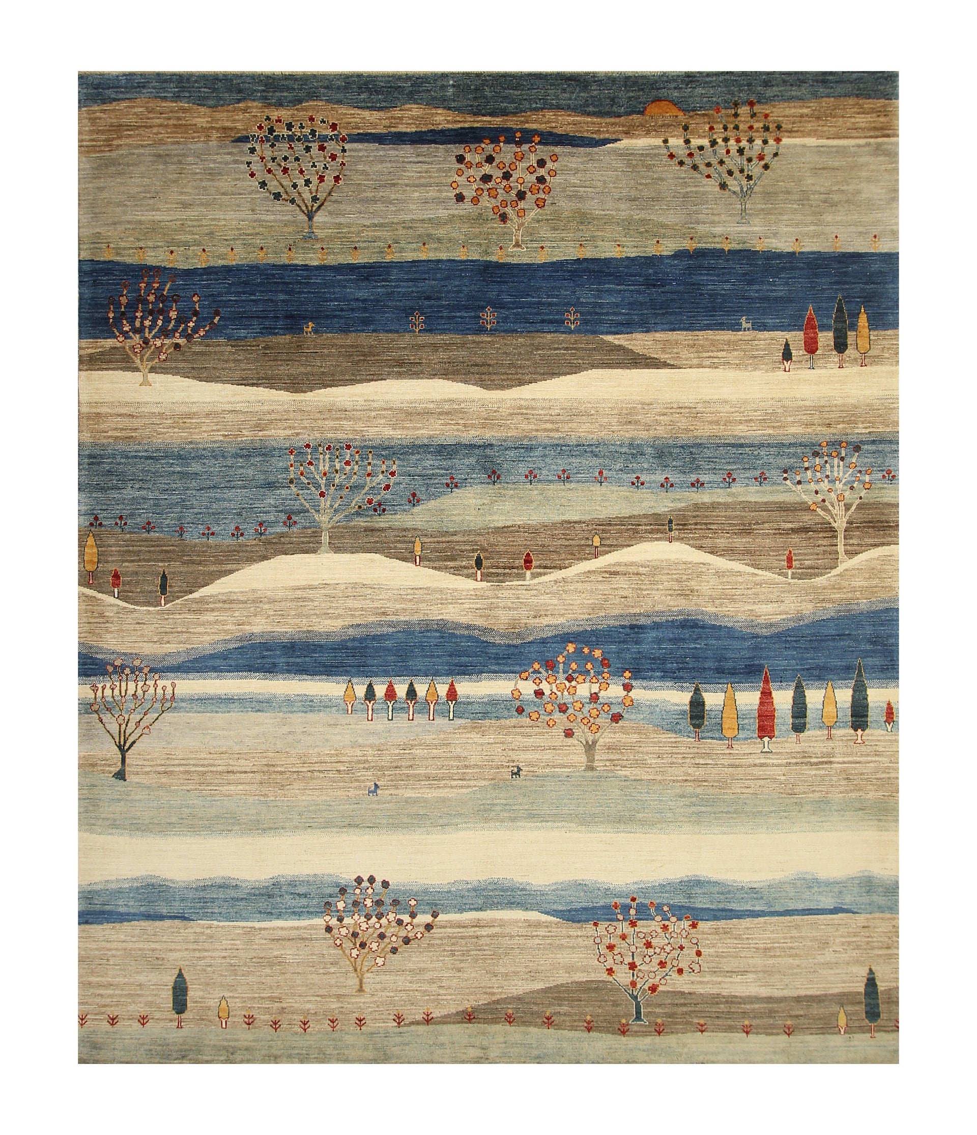 8x10 Gabbeh Gray Blue Afghan Landscape Hand knotted Tribal Rug - Yildiz Rugs