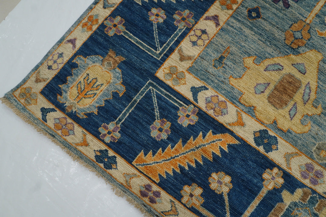 9x12 Oushak Muted Blue Vintage wash Hand knotted Wool Turkish Rug - Yildiz Rugs