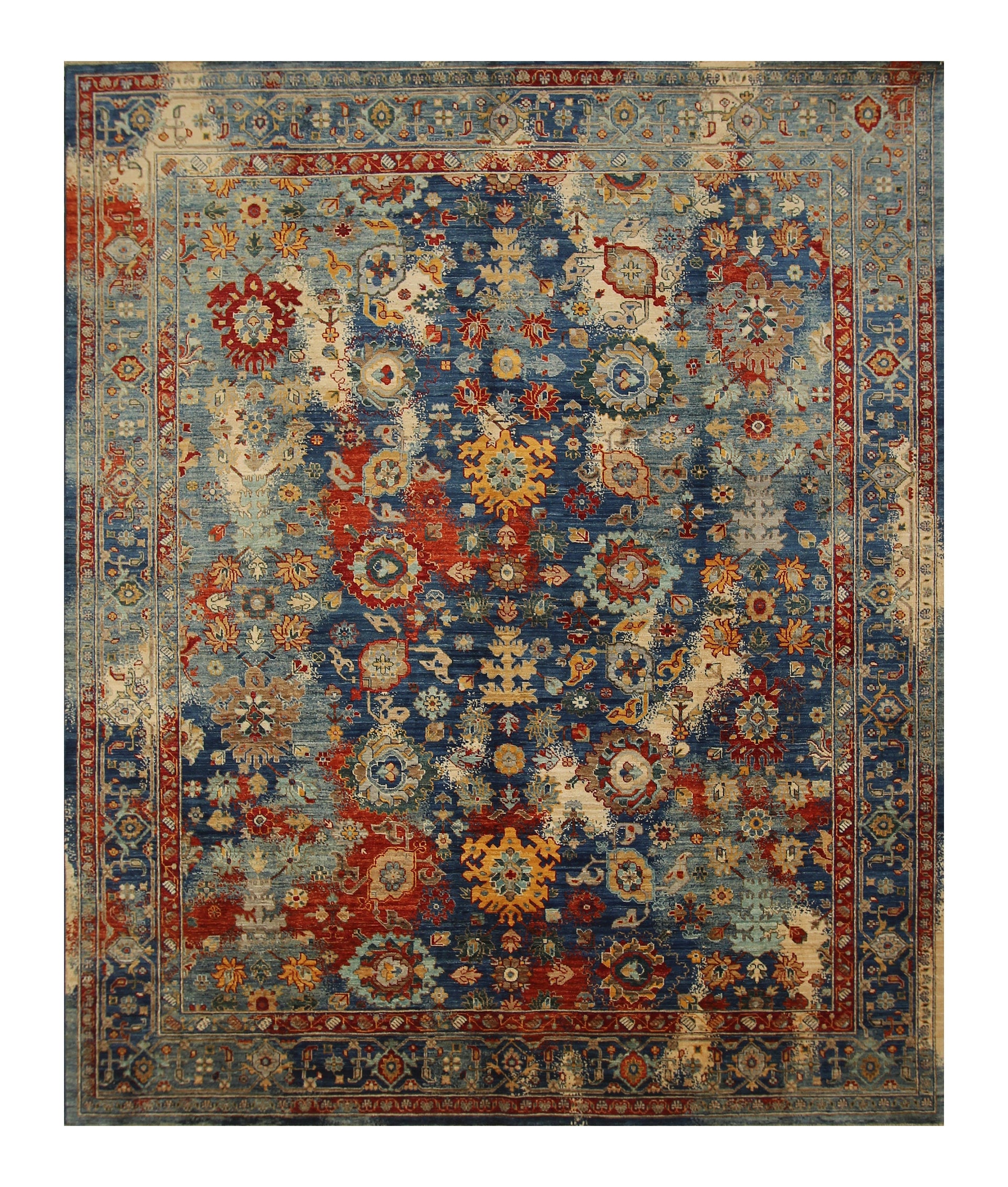 8x10 Modern Bidjar Blue Colors Burst Afghan Hand knotted Oriental Rug - Yildiz Rugs