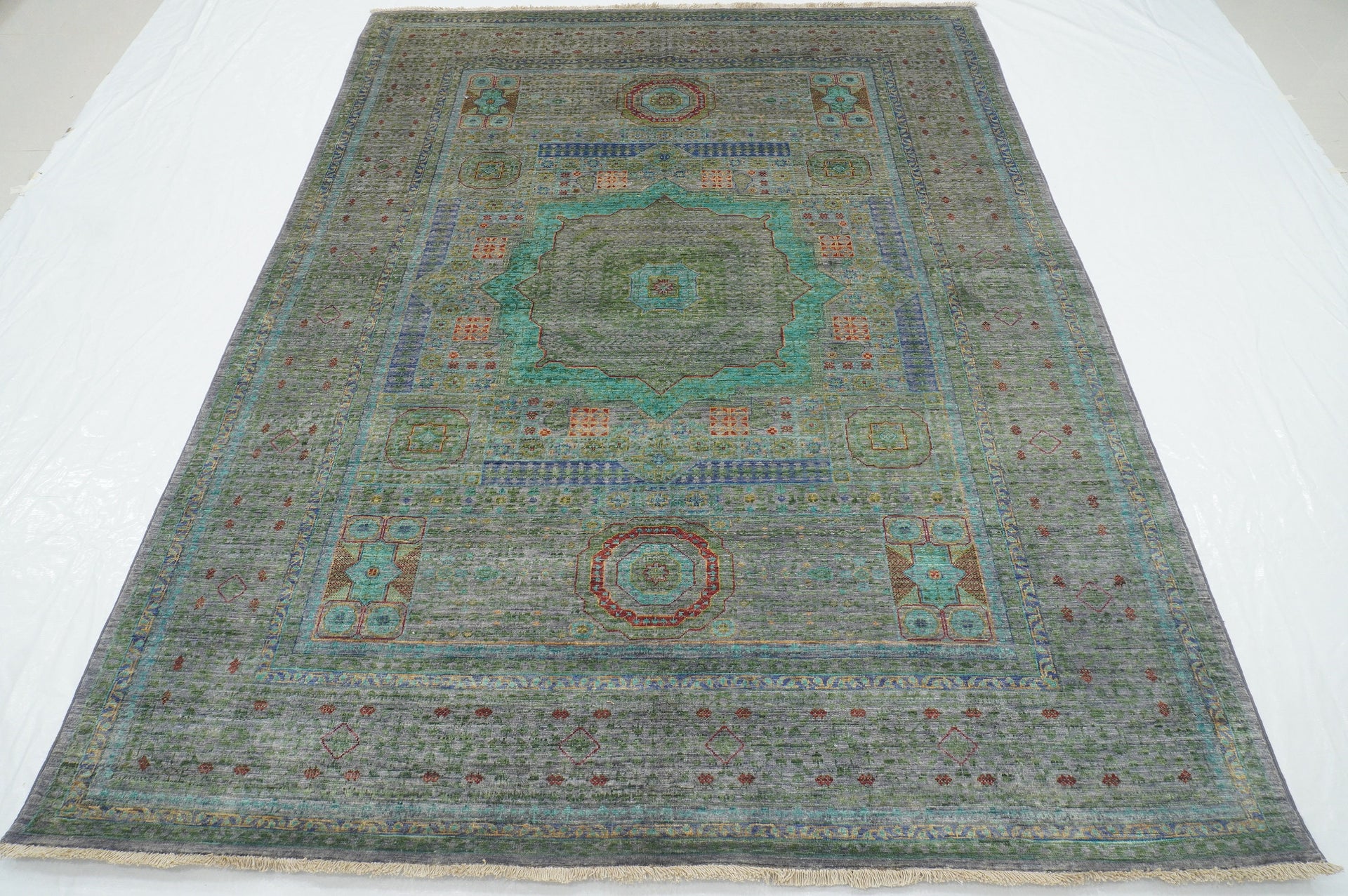 6x8 Muted Gray Mamluk Turkish Hand Knotted Wool Geometric Medallion Rug - Yildiz Rugs