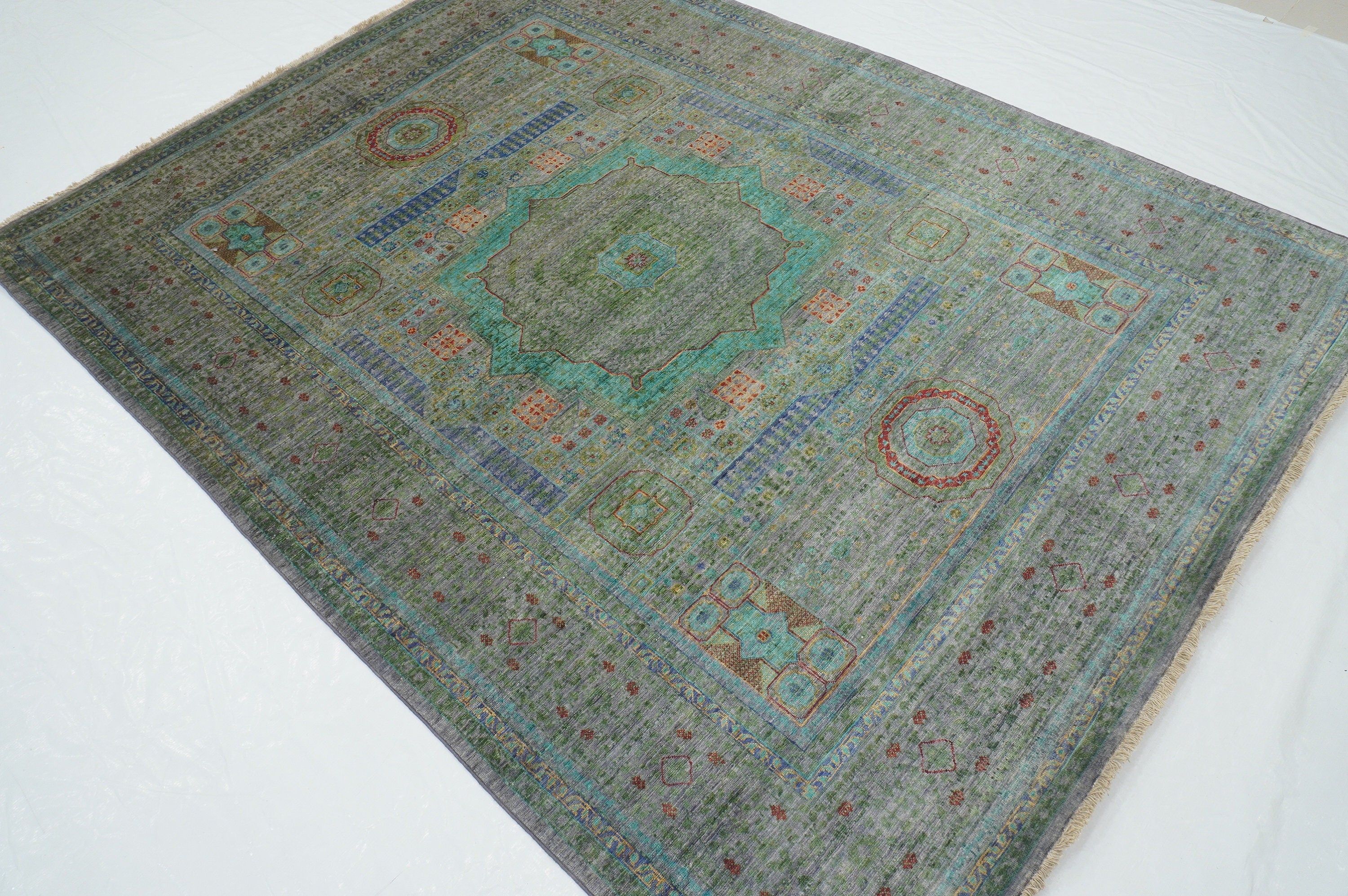 6x8 Muted Gray Mamluk Turkish Hand Knotted Wool Geometric Medallion Rug - Yildiz Rugs