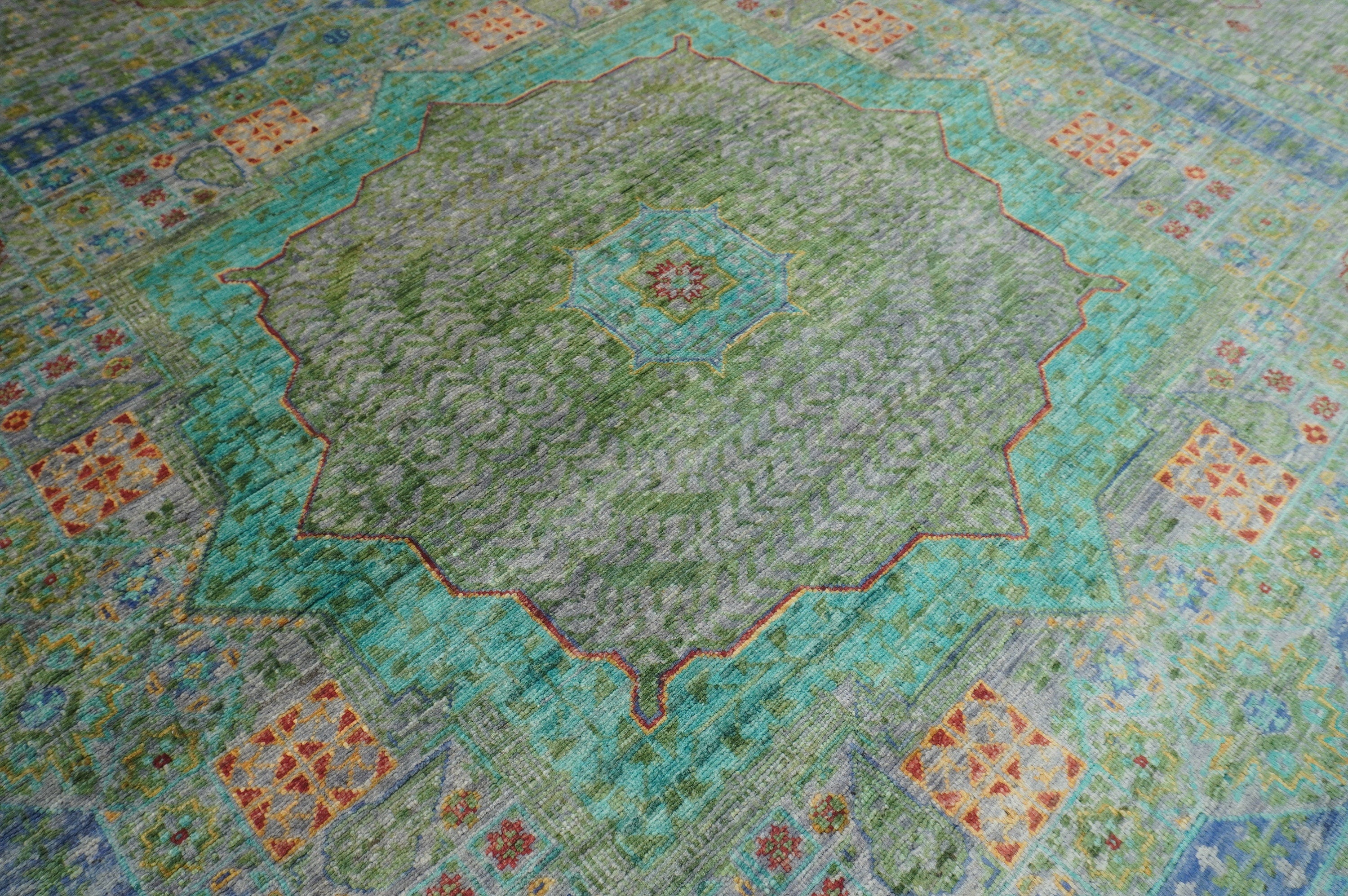 6x8 Muted Gray Mamluk Turkish Hand Knotted Wool Geometric Medallion Rug - Yildiz Rugs