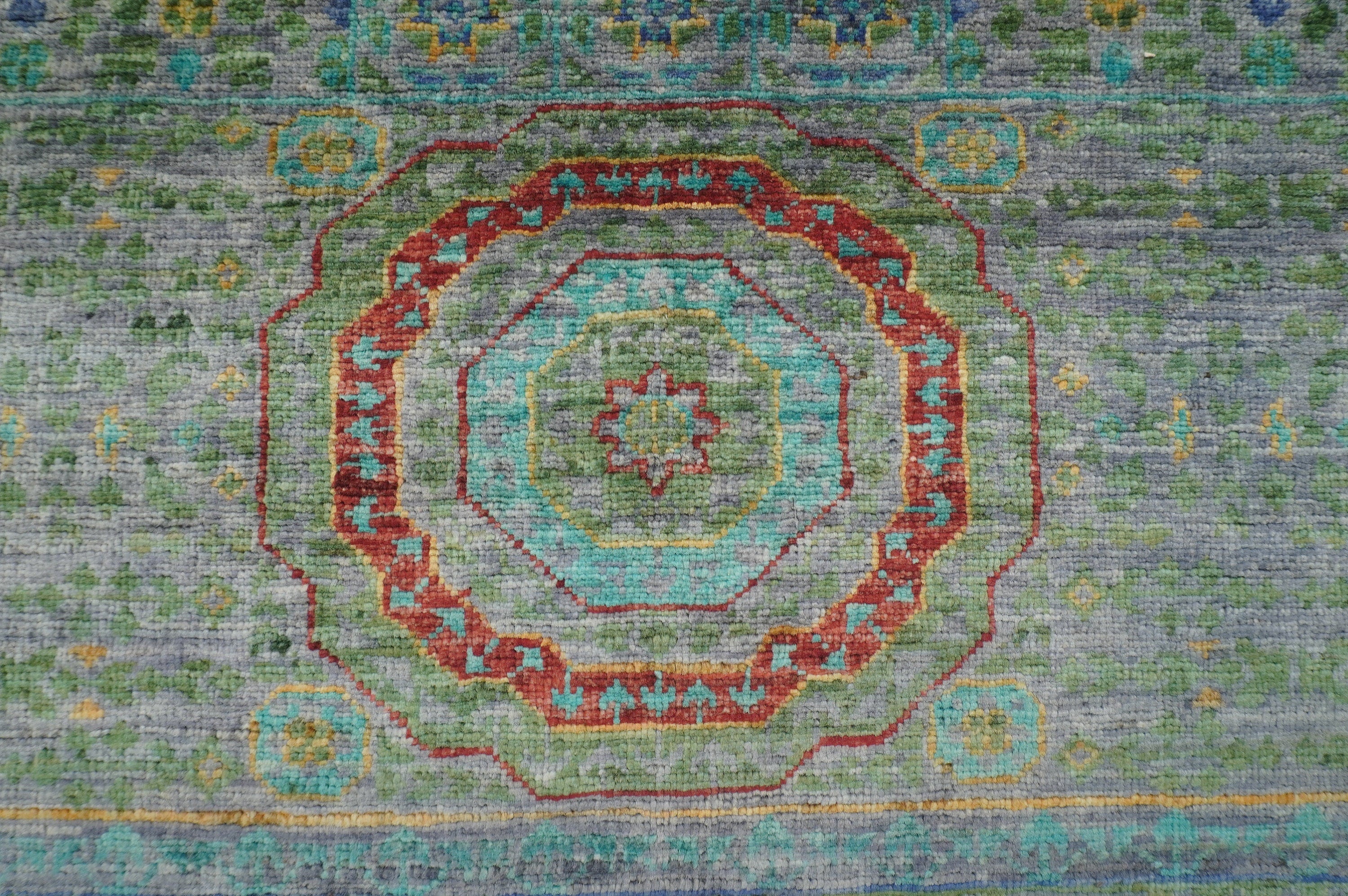 6x8 Muted Gray Mamluk Turkish Hand Knotted Wool Geometric Medallion Rug - Yildiz Rugs