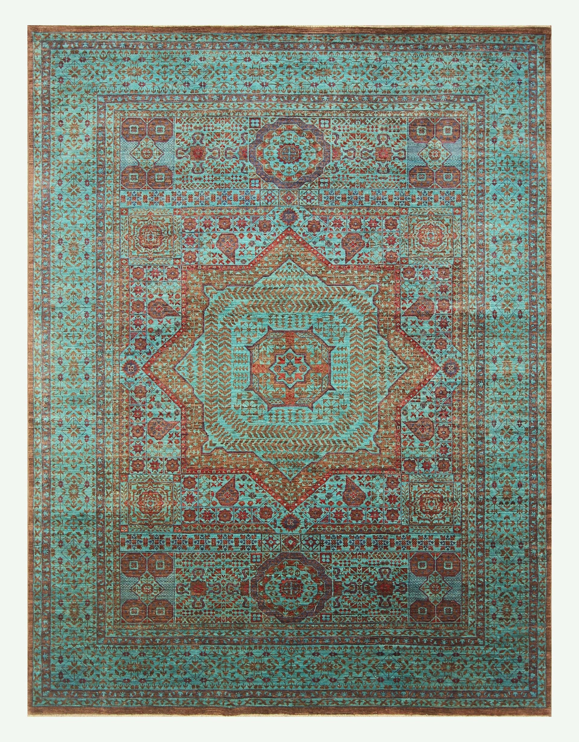 6x8 Turquoise Blue Mamluk Turkish Hand Knotted Geometric Medallion Rug - Yildiz Rugs