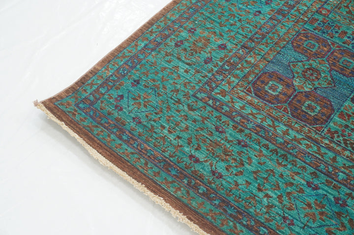 6x8 Turquoise Blue Mamluk Turkish Hand Knotted Geometric Medallion Rug - Yildiz Rugs