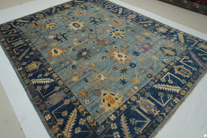 9x12 Muted Blue Oushak Hand knotted Plush Wool Turkish Rug - Yildiz Rugs