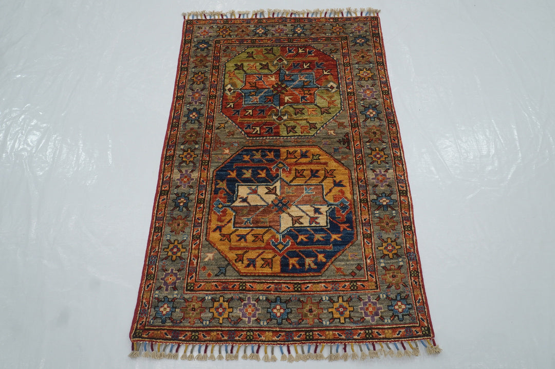 3x4 Gray Ersari Afghan Hand knotted wool Oriental Tribal Rug - Yildiz Rugs