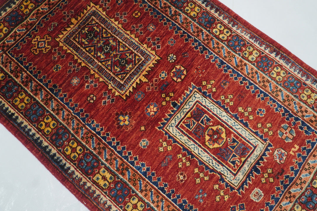 3x4 Tribal Baluch Red Afghan Hand knotted Area Rug - Yildiz Rugs