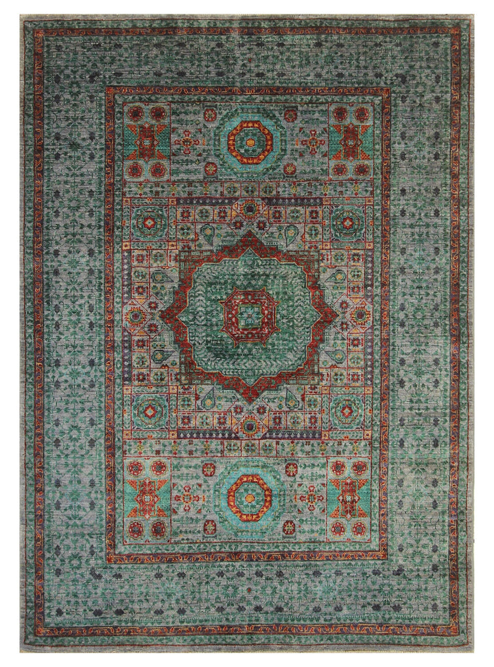 4x6 Gray Green Mamluk Turkish Hand Knotted Wool Medallion Rug - Yildiz Rugs