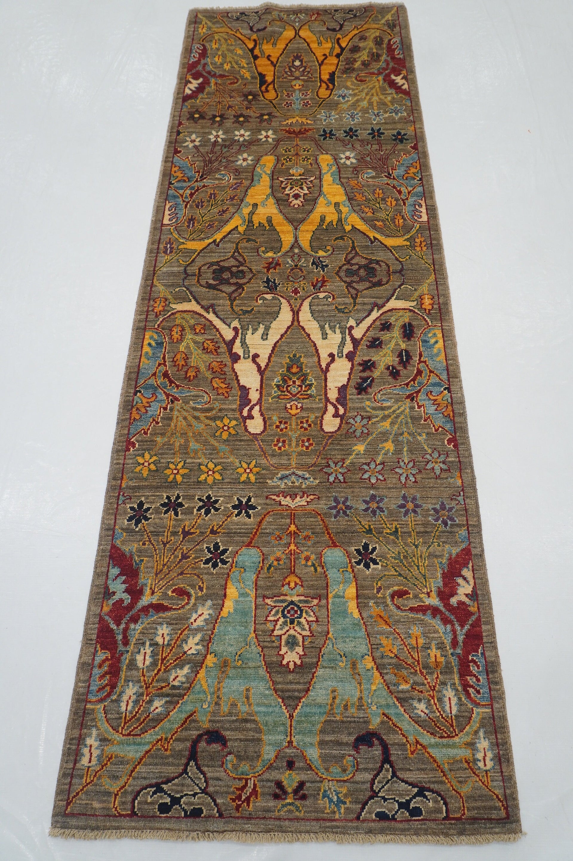 8 ft Bidjar Gray Afghan Hand knotted Oriental runner rug - Yildiz Rugs