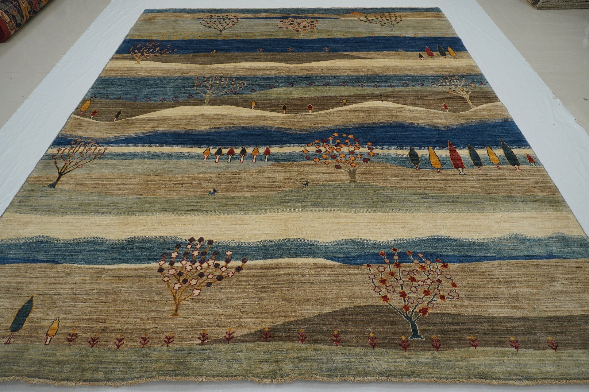 8x10 Gabbeh Gray Blue Afghan Landscape Hand knotted Tribal Rug - Yildiz Rugs