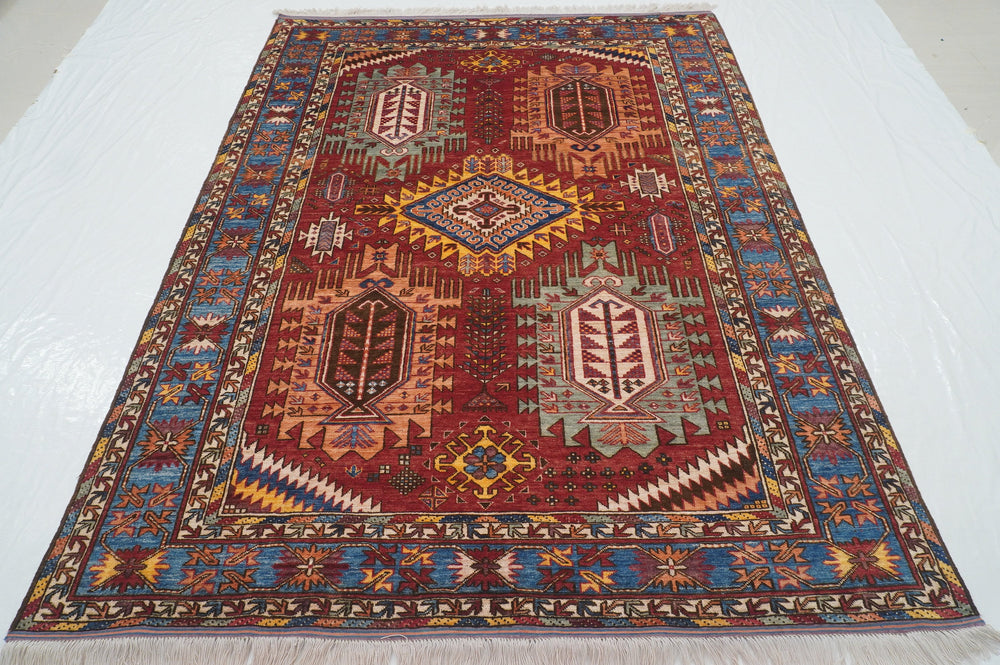 6x8 Red Baluch Traditional Afghan Hand Knotted wool & wool Rug - Yildiz Rugs