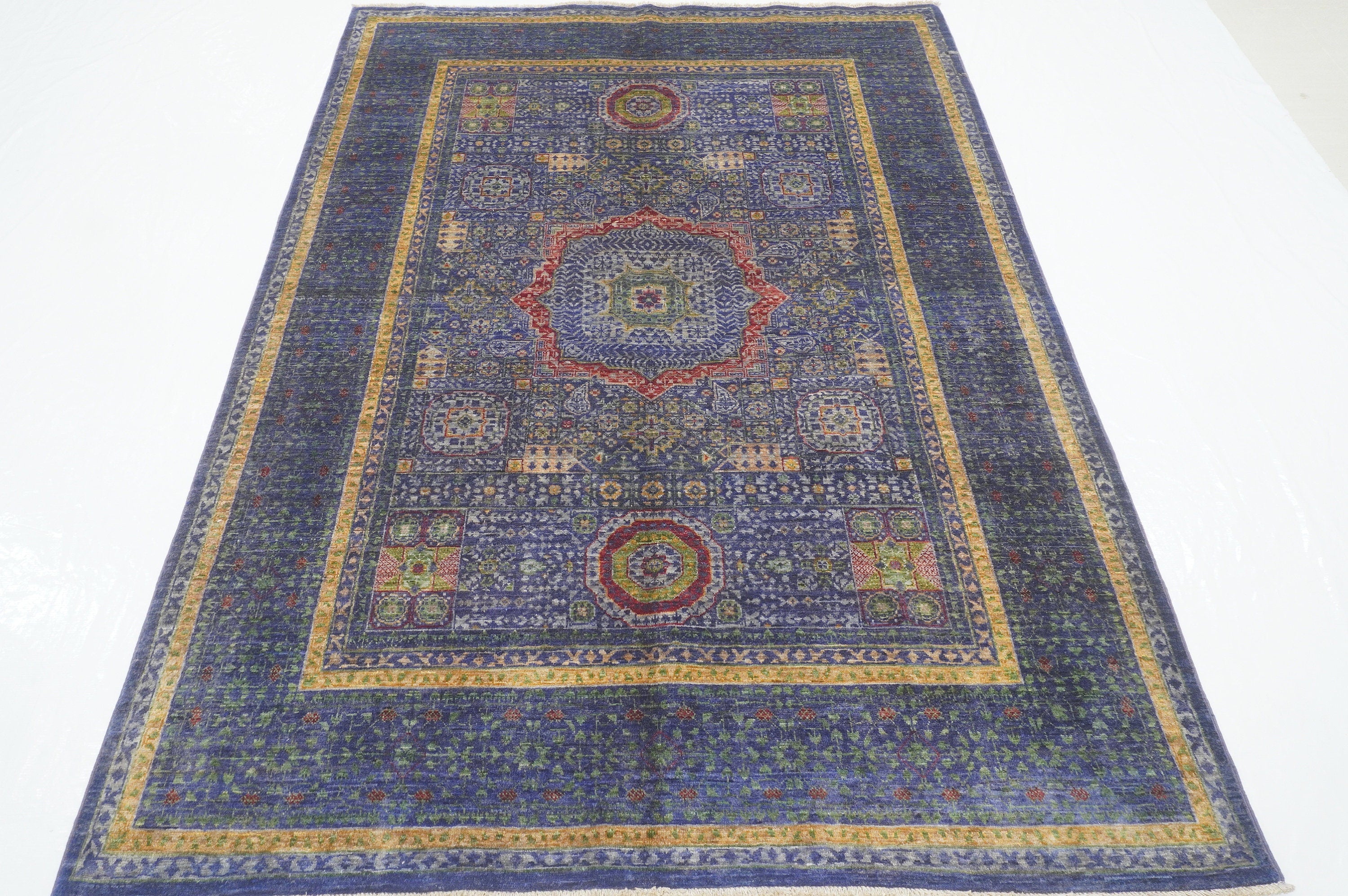 5x7 Turquoise Purple Mamluk Hand knotted Turkish Rug - Yildiz Rugs