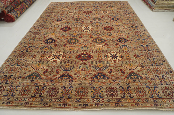 10x14 Taupe Beige Kazak Afghan Hand knotted Oriental Area Rug - Yildiz Rugs