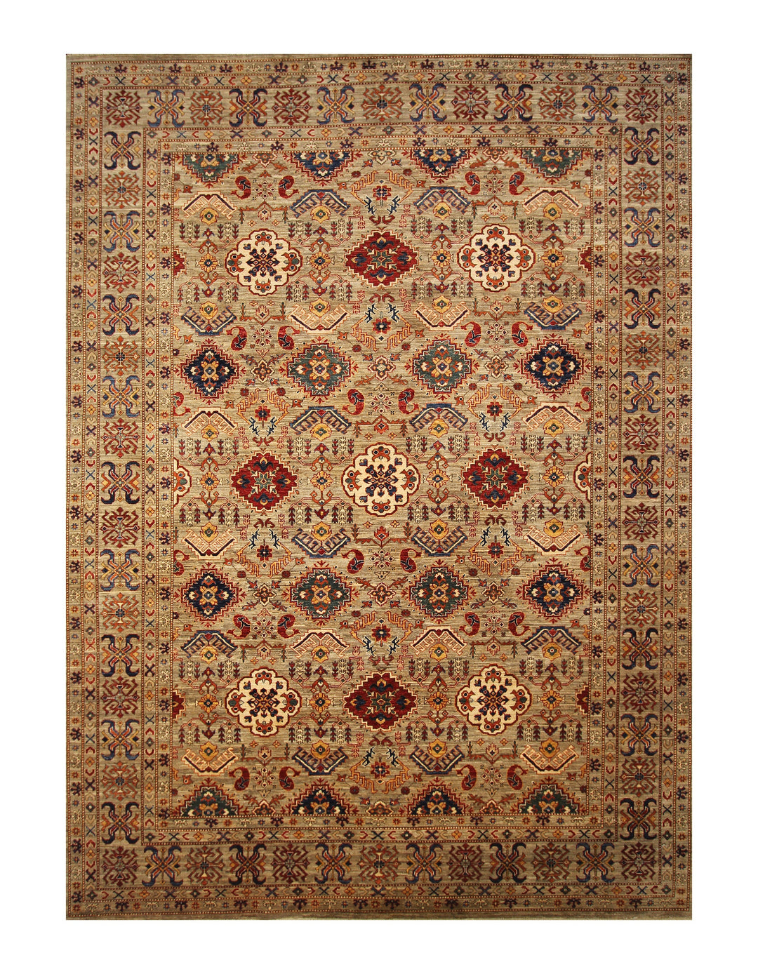 10x14 Taupe Beige Kazak Afghan Hand knotted Oriental Area Rug - Yildiz Rugs