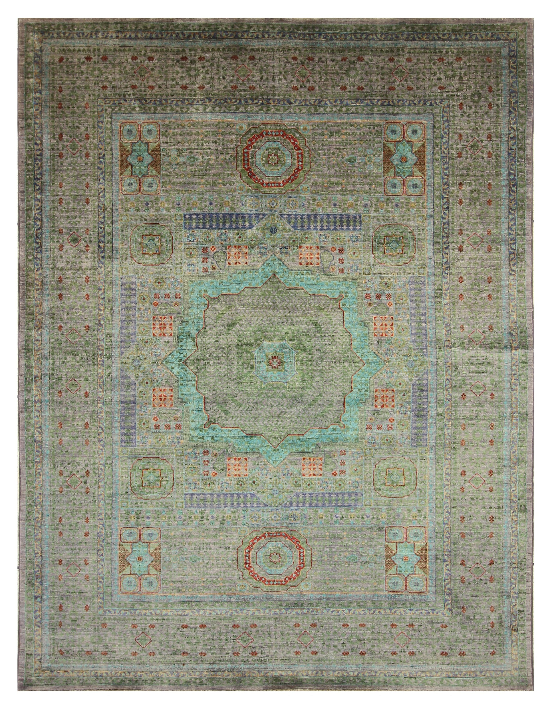 6x8 Muted Gray Mamluk Turkish Hand Knotted Wool Geometric Medallion Rug - Yildiz Rugs