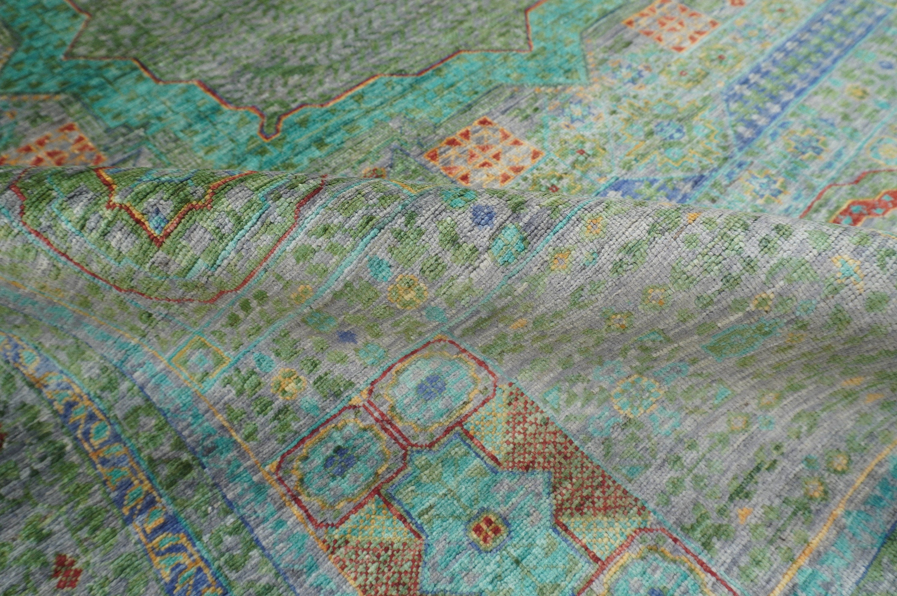 6x8 Muted Gray Mamluk Turkish Hand Knotted Wool Geometric Medallion Rug - Yildiz Rugs