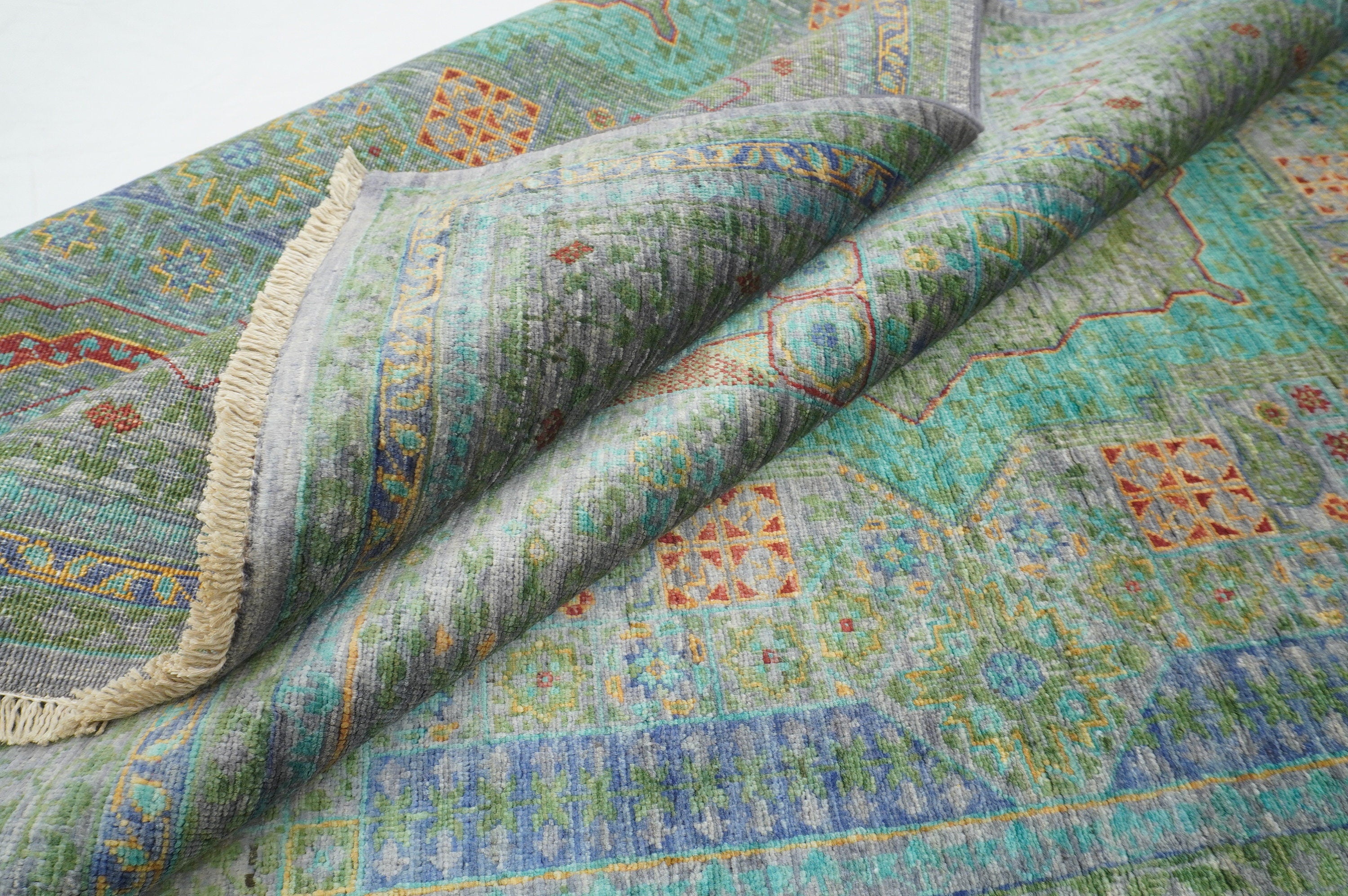 6x8 Muted Gray Mamluk Turkish Hand Knotted Wool Geometric Medallion Rug - Yildiz Rugs