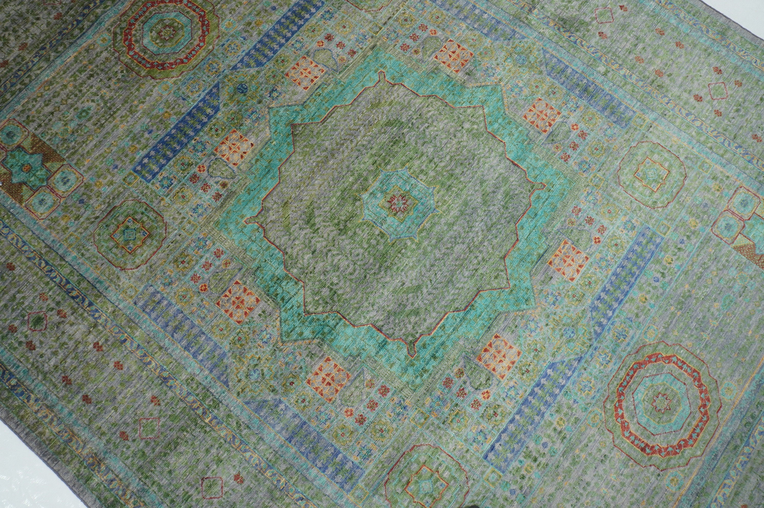 6x8 Muted Gray Mamluk Turkish Hand Knotted Wool Geometric Medallion Rug - Yildiz Rugs