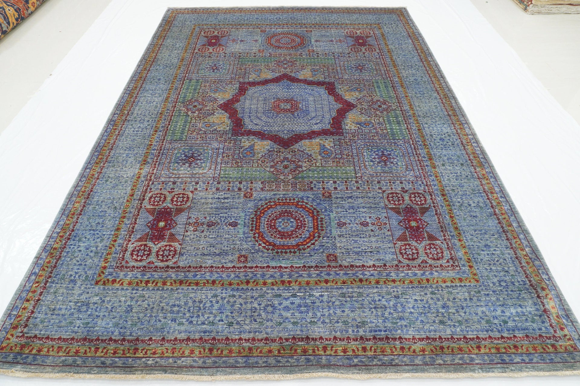 7x10 Blueish Gray Mamluk Hand knotted Medallion Turkish Rug - Yildiz Rugs