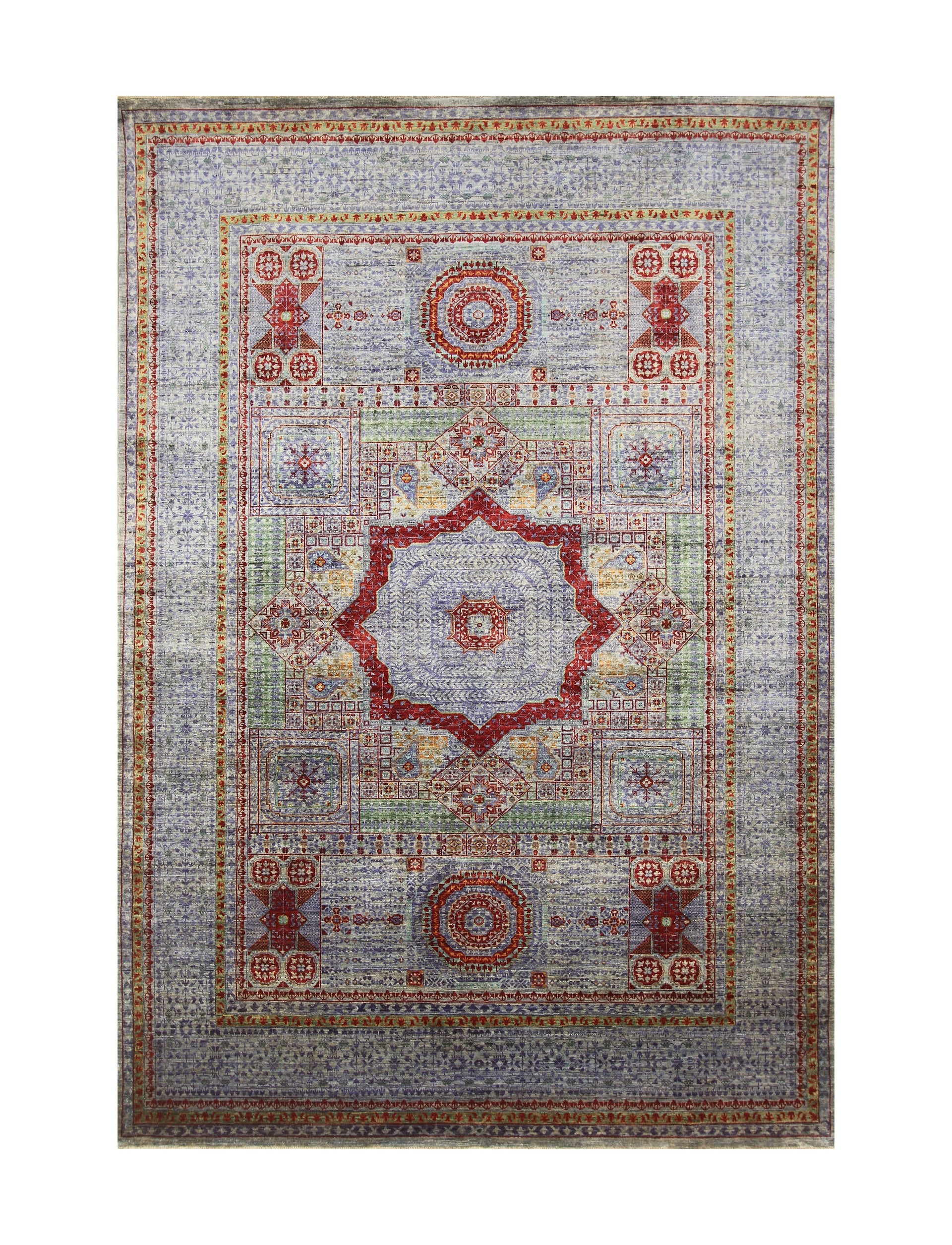 7x10 Blueish Gray Mamluk Hand knotted Medallion Turkish Rug - Yildiz Rugs