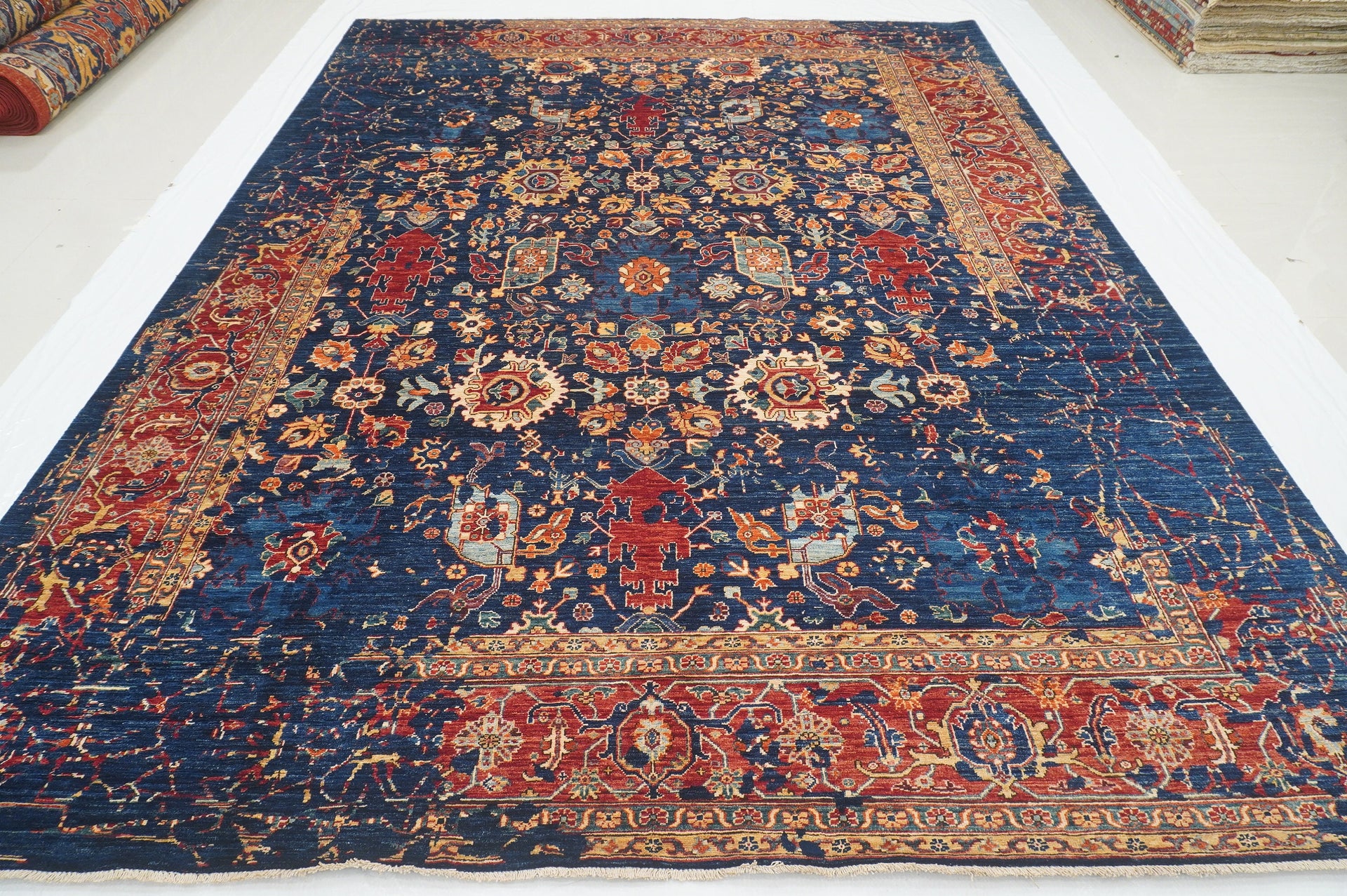 9x12 Navy Blue Modern Bidjar Afghan Hand knotted Abstract Area Rug - Yildiz Rugs