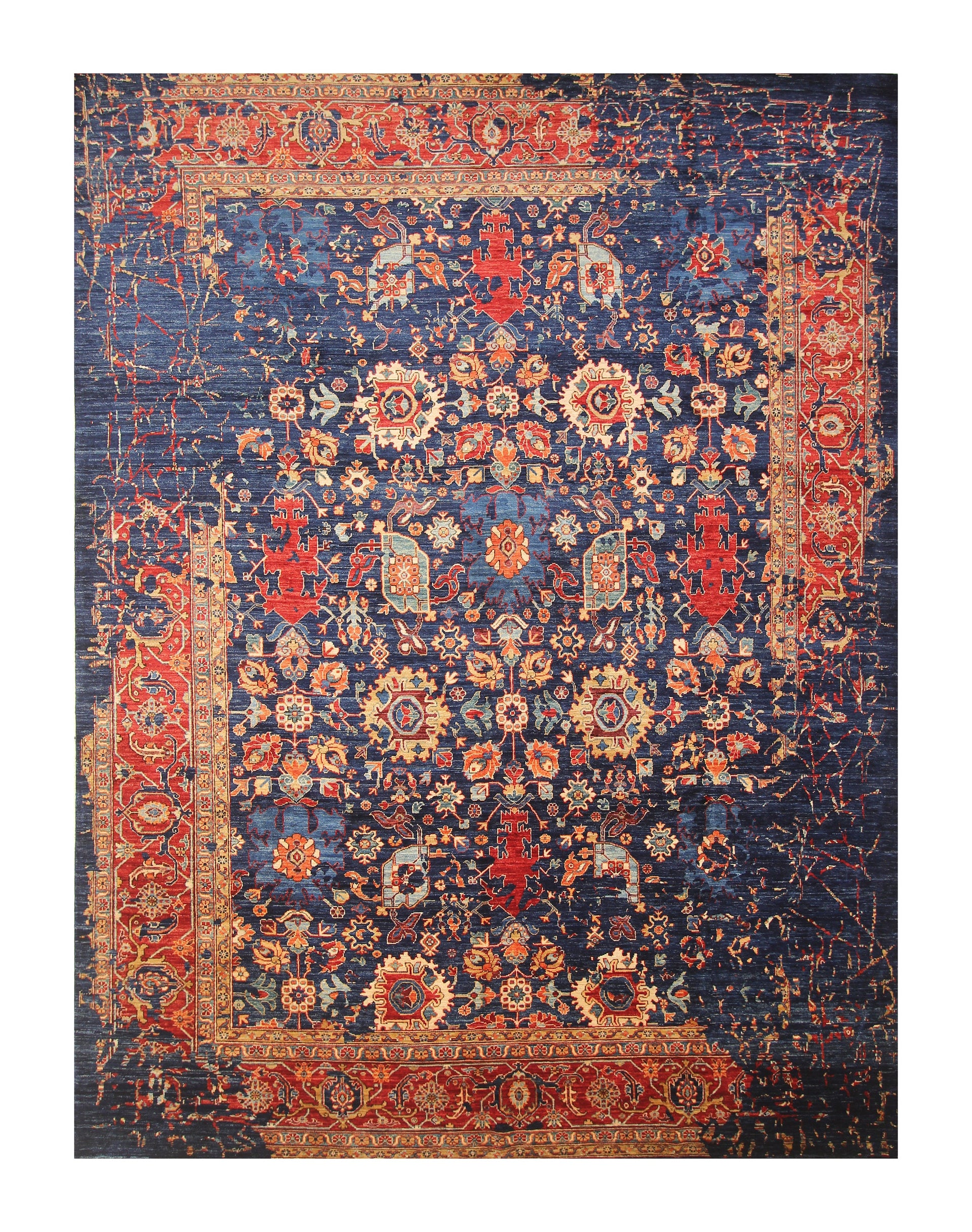 9x12 Navy Blue Modern Bidjar Afghan Hand knotted Abstract Area Rug - Yildiz Rugs