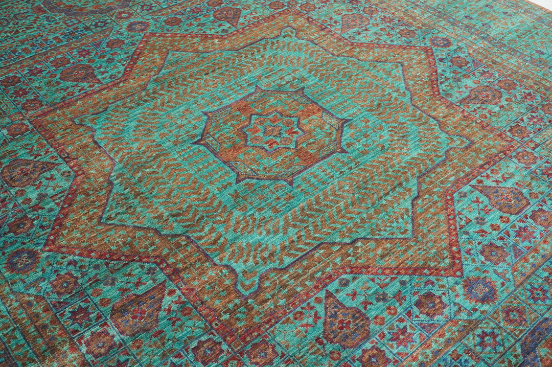 6x8 Turquoise Blue Mamluk Turkish Hand Knotted Geometric Medallion Rug - Yildiz Rugs