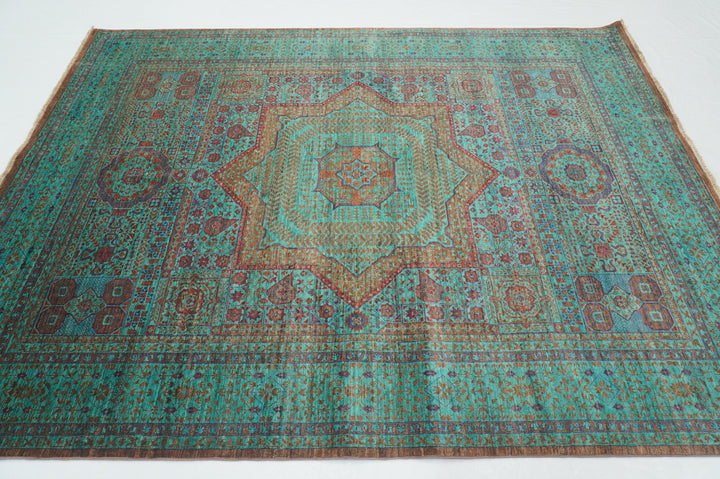 6x8 Turquoise Blue Mamluk Turkish Hand Knotted Geometric Medallion Rug - Yildiz Rugs