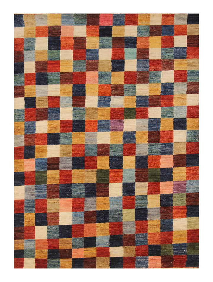 5x7 Checkered Box Multicolor Afghan Hand knotted check Rug - Yildiz Rugs