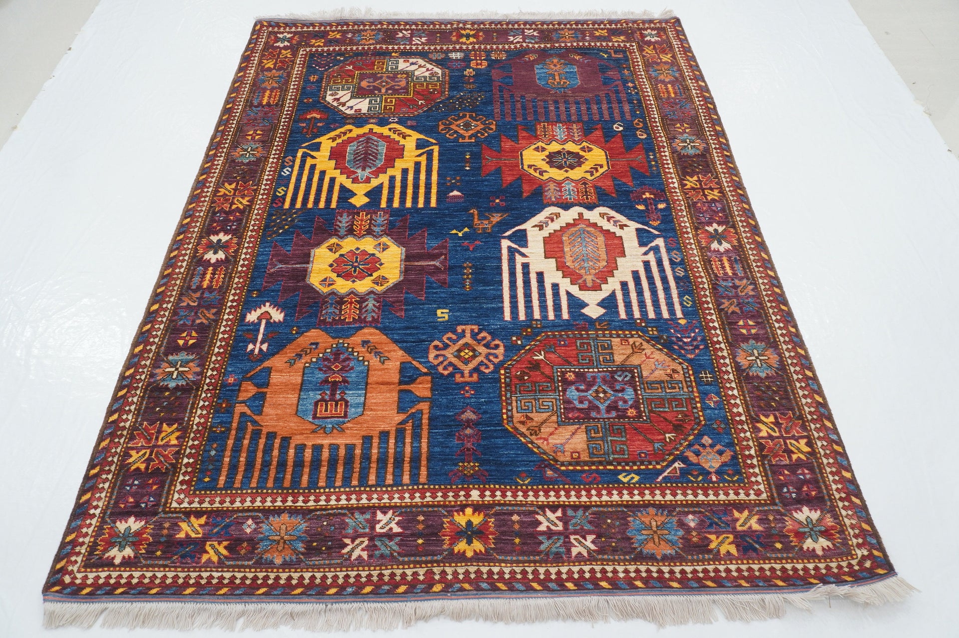 6x7 Navy Blue Baluch Traditional Afghan Hand Knotted wool & wool Rug - Yildiz Rugs